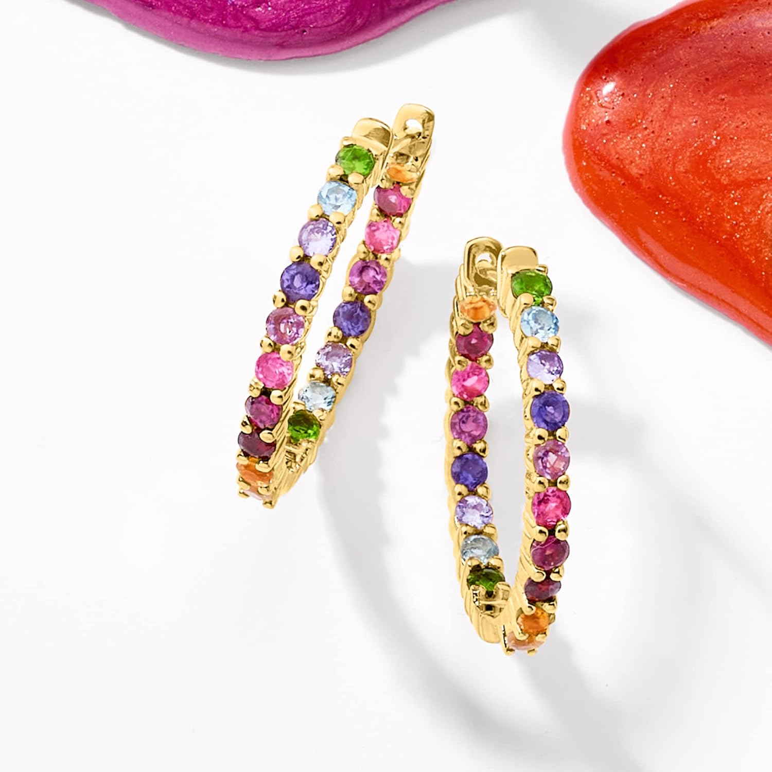 Ross-Simons Gemstone Hoop Earrings in Sterling Silver