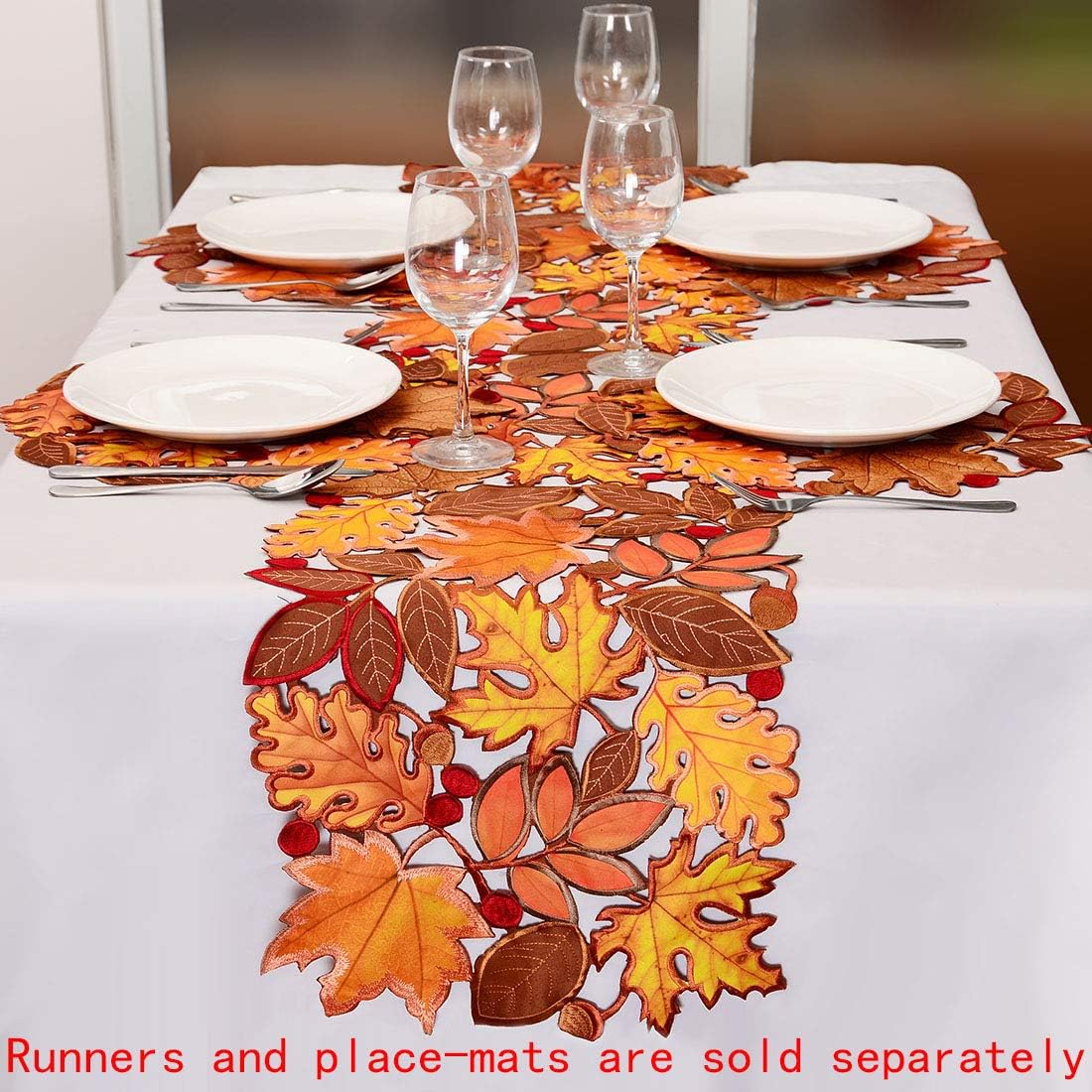Simhomsen Embroidered Leaves Table Runner for Thanksgiving, Autumn Harvest Decorations (14 × 120 inches) : Home & Kitchen