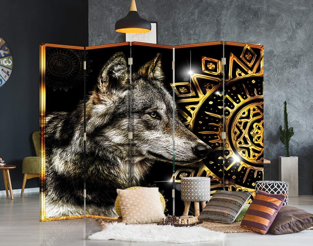 Cloison de séparation Loup Réversible 5 Panneaux Abstract Noir 180x175 cm