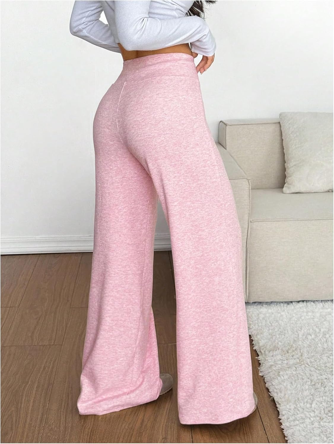 MakeMeChic Women's Fall Wide Leg Sweatpants Yoga Travel Pants Drawstring Straight Leg Trousers - Image 3