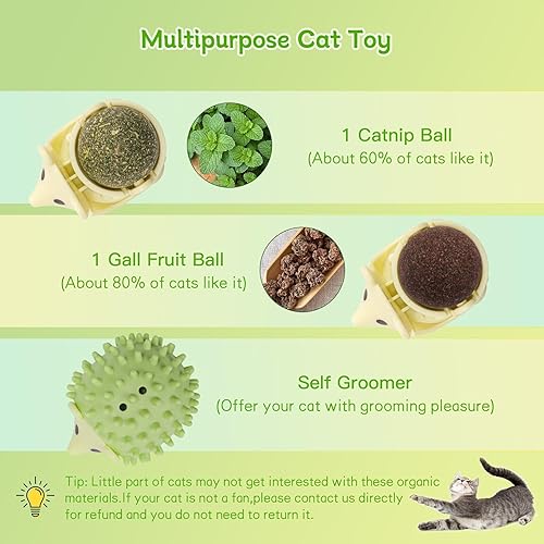 Miniatura 5 de SEVENKA 2 piezas de juguetes de hierba gatera cepillo para gatos autoaseo con bola de hierba gatera y fruta de la agalla, gatito rascador auto