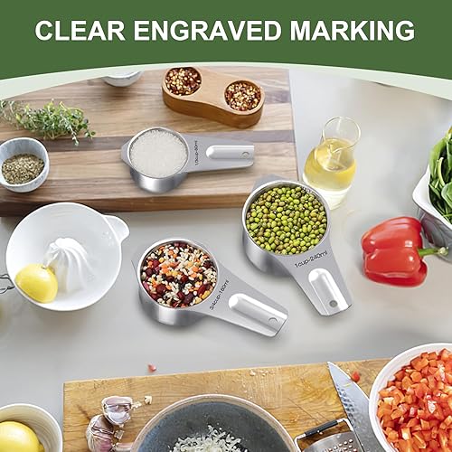 Miniatura 5 de Juego de tazas y cucharas medidoras, 7 tazas medidoras de acero inoxidable y 7 cucharas, 5 mini cucharas medidoras y 2 anillos desmontables,