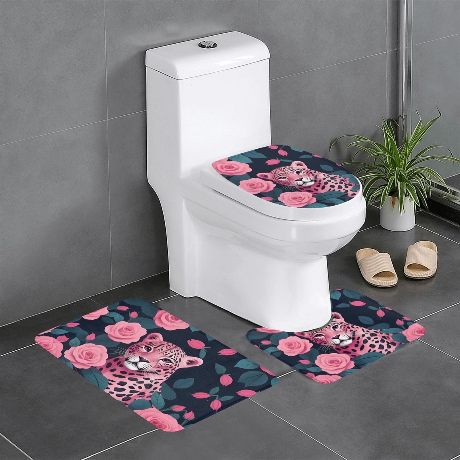 Tapis de salle de bain léopard rose pour créer un coin coiffeuse cosy