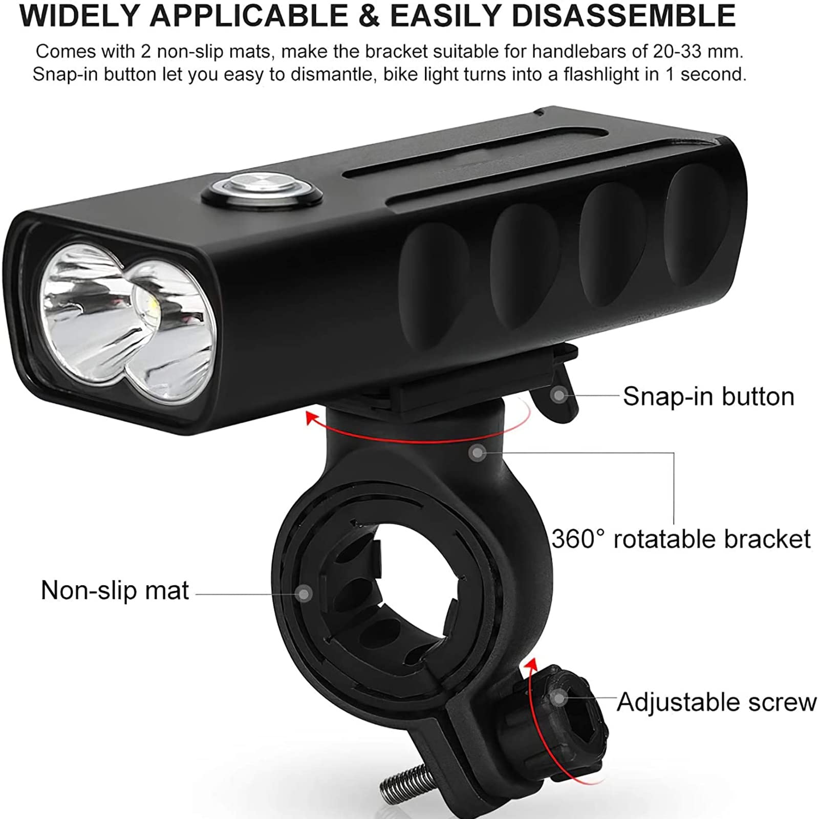 Światło rowerowe LED, 1000 lumenów, ładowana przez USB, wysoka jasność, 6 godzin, do jazdy na rowerze górskim, szosowym, bezpieczna latarka do pracy z 3 trybami, wodoodporne światło rowerowe