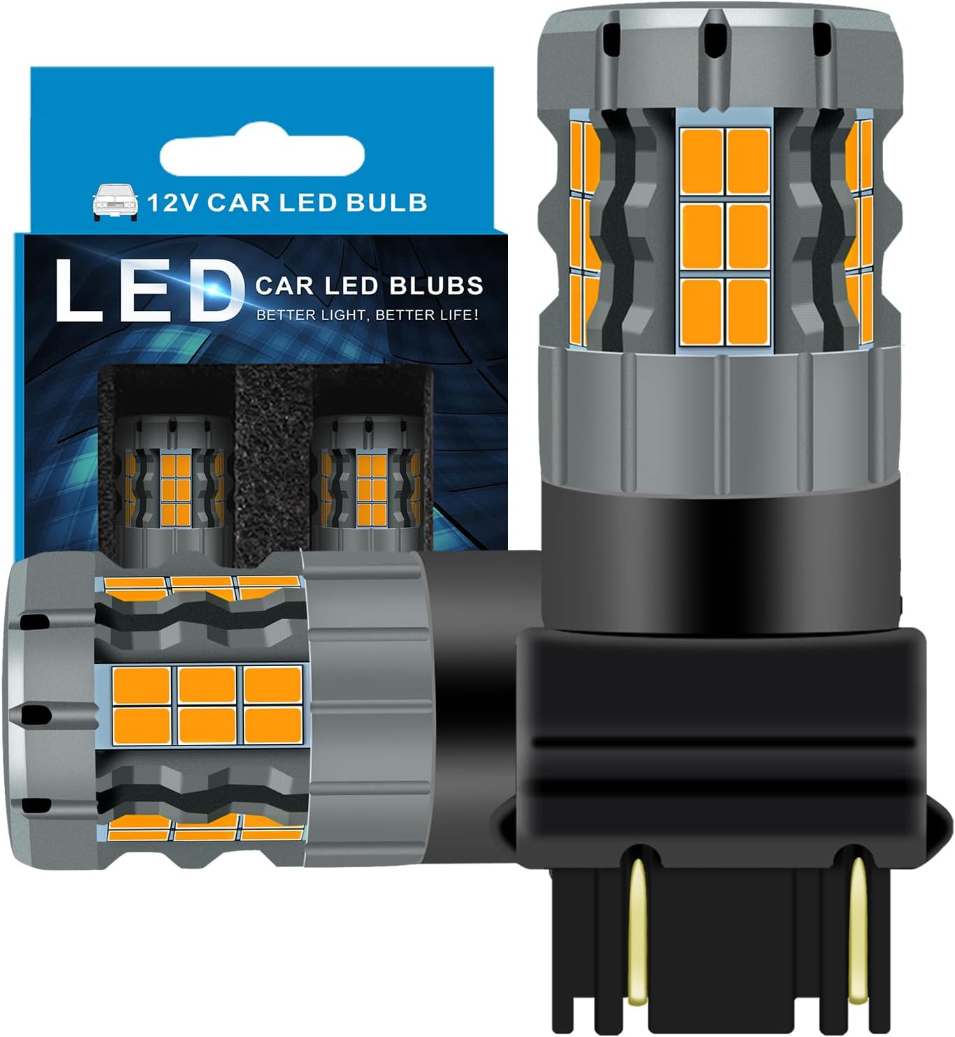 7443 LED Turn Signal Bulbs Compatible For Chevy Silverado 1500 2014-2022 & 2500/3500 2015-2022 (Front/Rear), 7444 Bulb, Amber Yellow, Plug and Play, Pack of 2