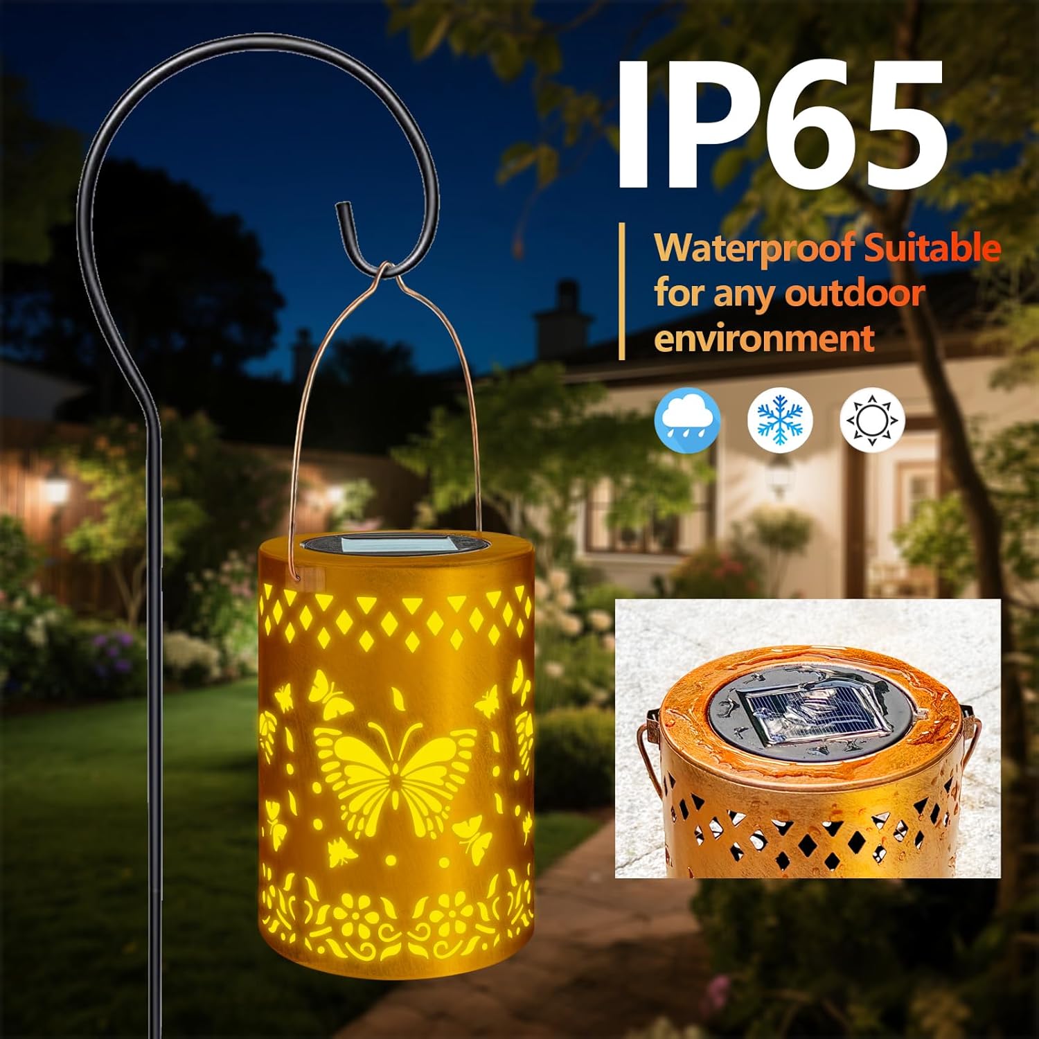 2 Pack Solar Lanterns Outdoor Waterproof Butterfly Garden Decor Birthday Holiday Gifts for Women Mom Grandma, Solar Lights Metal Lantern for Yard, Patio, Backyard, Porch, Garden