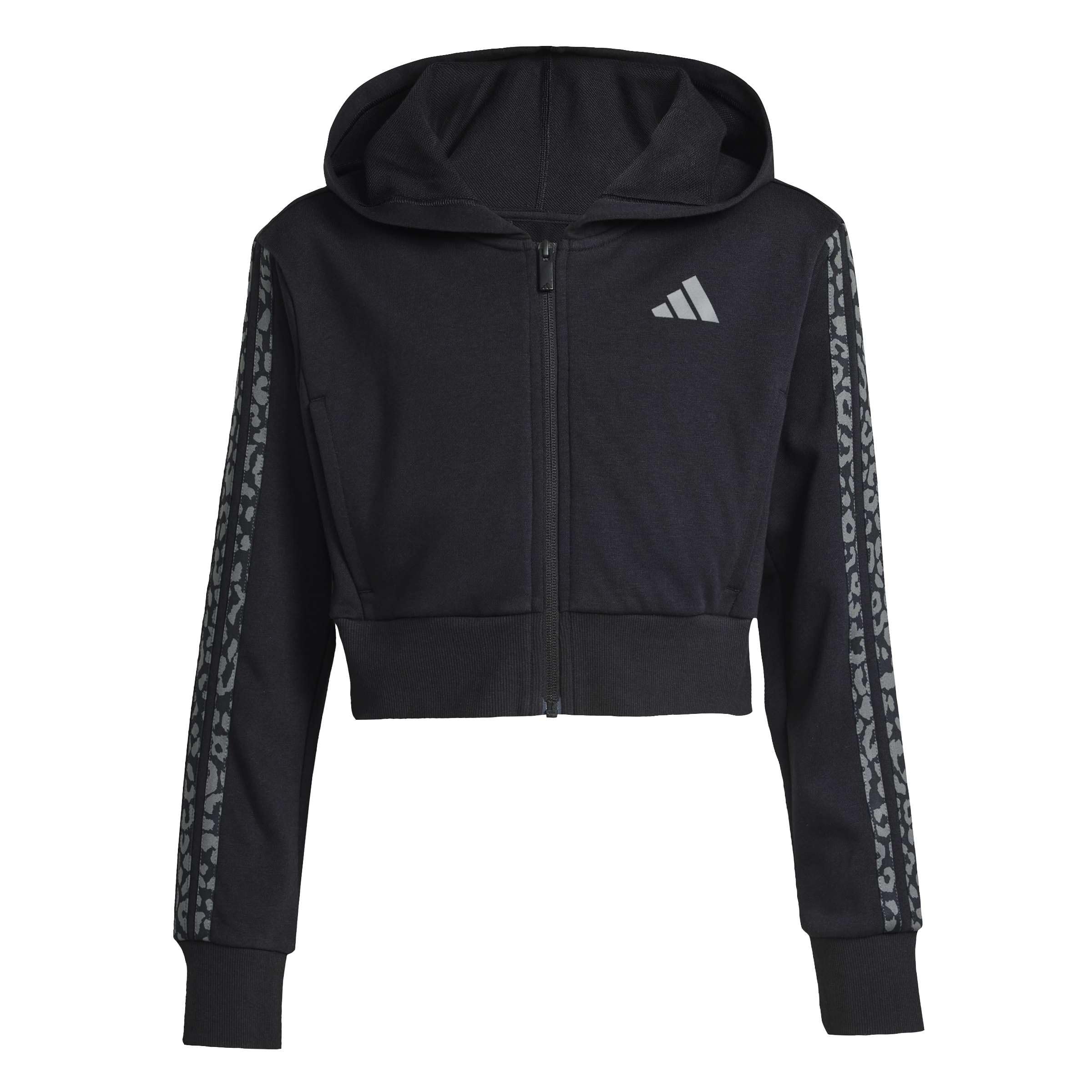 adidas Girl's SEASONALS ANIMAL FULL ZIP HOODIE, black/white, 11-12 Years