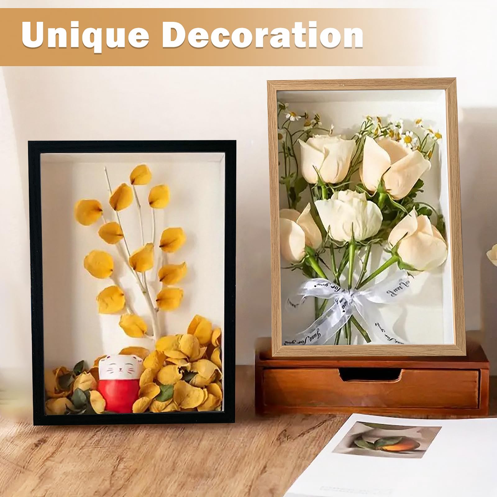 Cadre Photo 3D Profond 22,5x22,5 Cm – Boîte Vitrine Bois Pour Souvenirs & Médailles