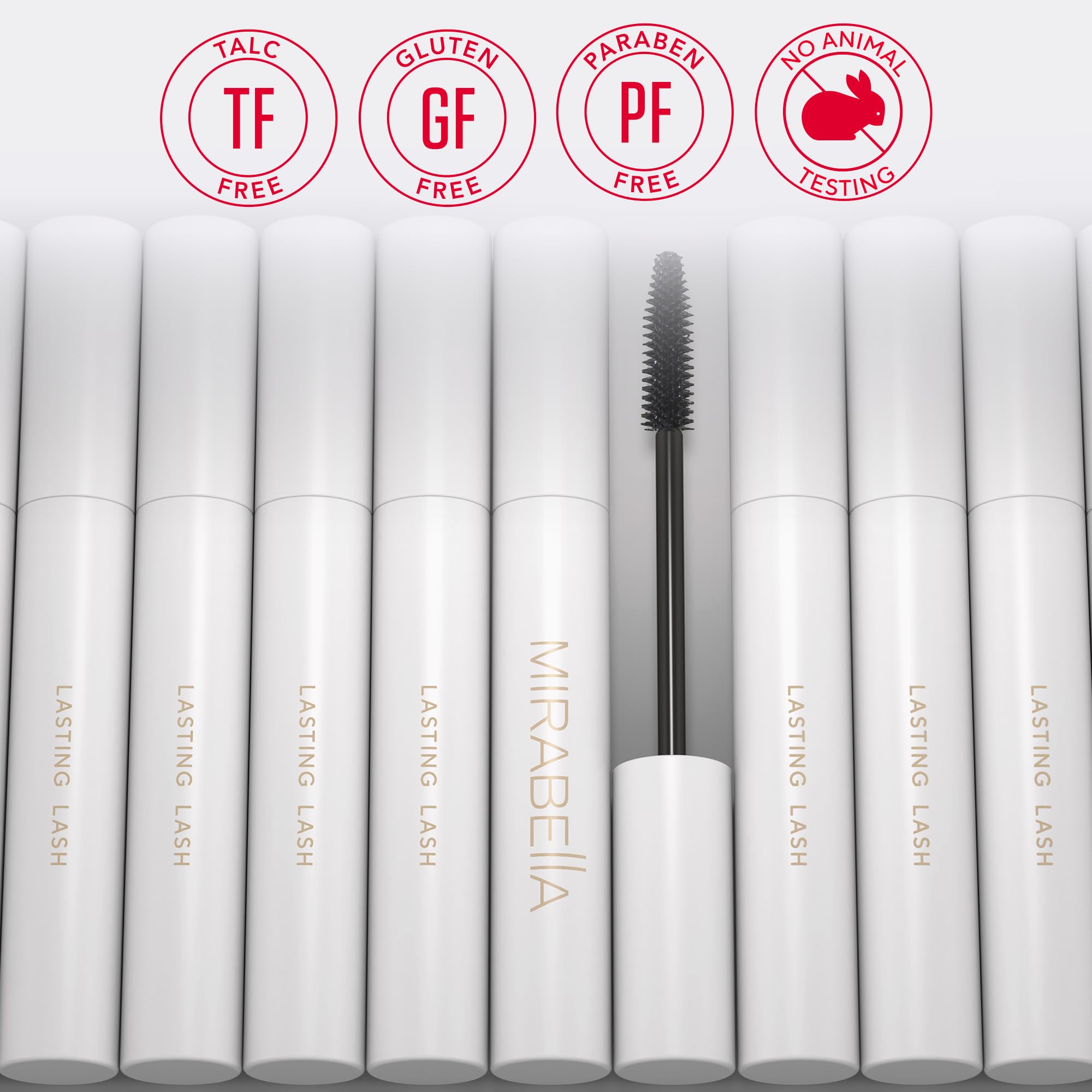 Mirabella - Mascara imperméable Lasting Lash, masque noir résistant aux taches et aux taches qui ajoute du volume, de la longueur et des boucles