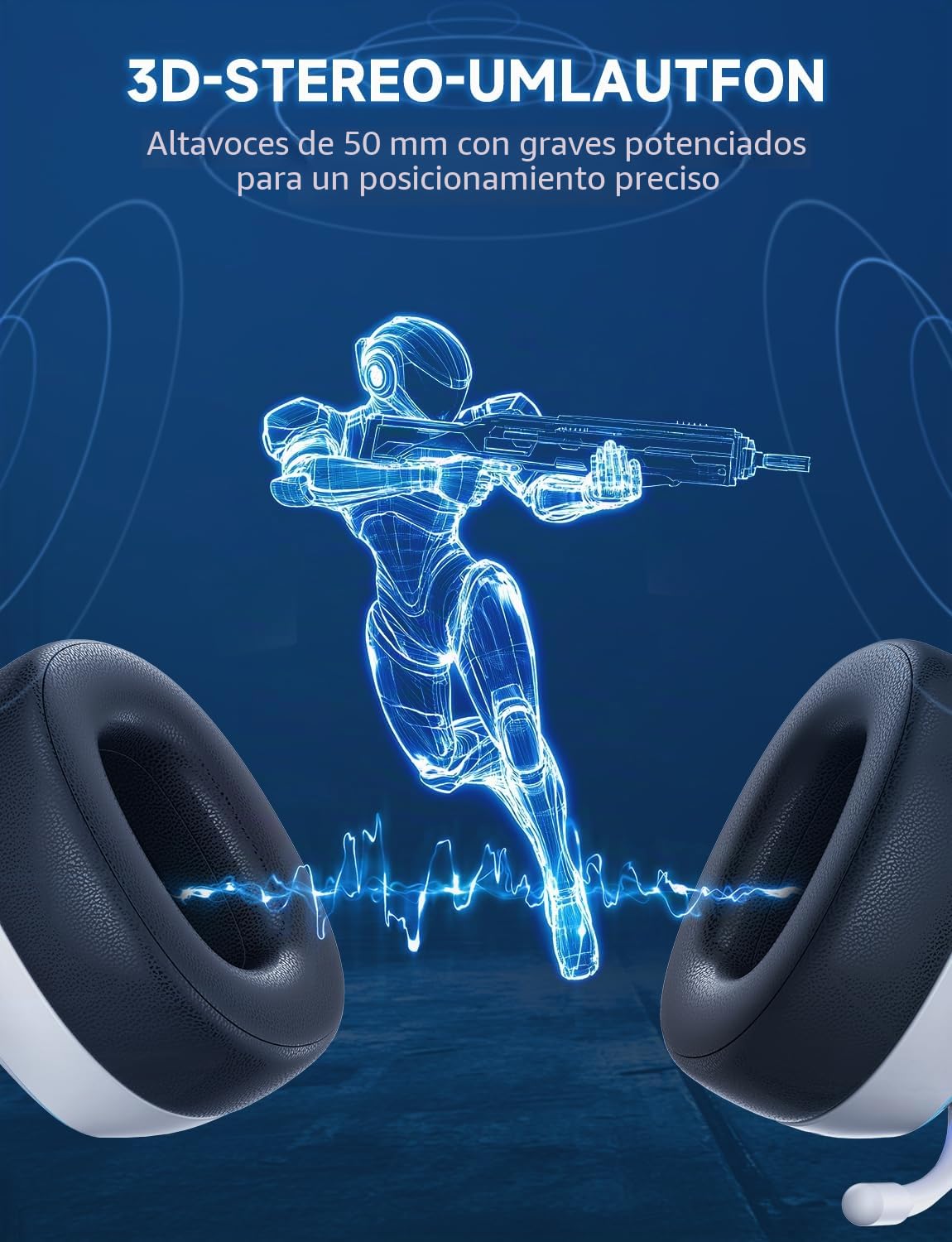 Gvyugke Cascos Gaming para PS5, PS4, PC, Xbox One, Switch, 2.4GHz Auriculares Gaming Cancelación de Ruido, Cascos con Microfono Estéreo Sonido, Cascos para PS5 con 3.5mm Jack con Luz RGB (Blanco)