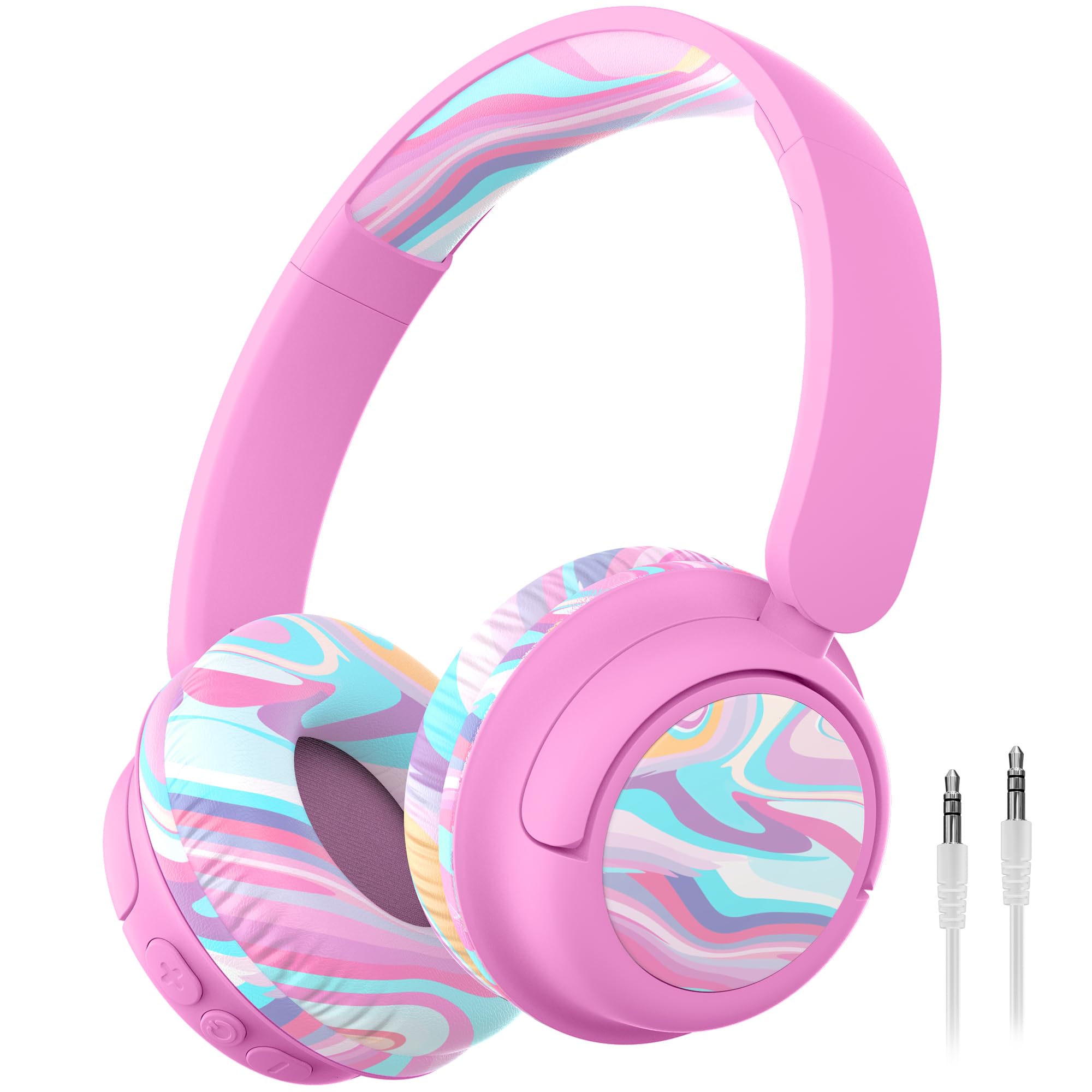 iClever Bluetooth kopfhörer Kinder, 60 Std Akku, 74/85 dBA Lautstärkebegrenzung, Stereo-Sound, Typ-C, Bluetooth5.4, Kabellos Kinderkopfhörer Over Ear mit Mikrofon (E Buntrosa)