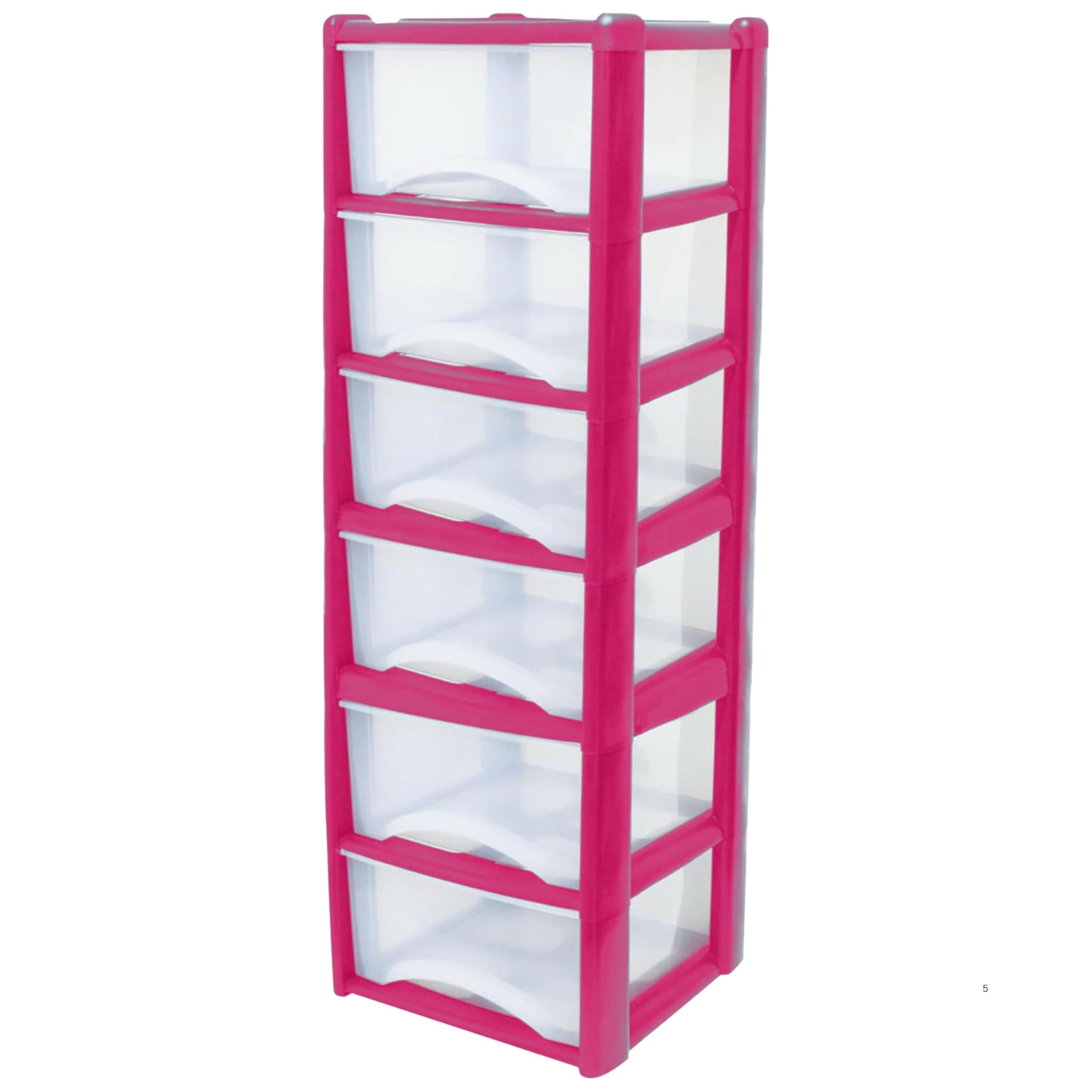 Neat. 6 Plastic Storage Drawers Unit with See-Through Drawers, Compact Vertical Design – Durable Plastic, Ideal for Organizing Office Crafts, and Household Items, 120cm x L39cm x W39cm - Pink