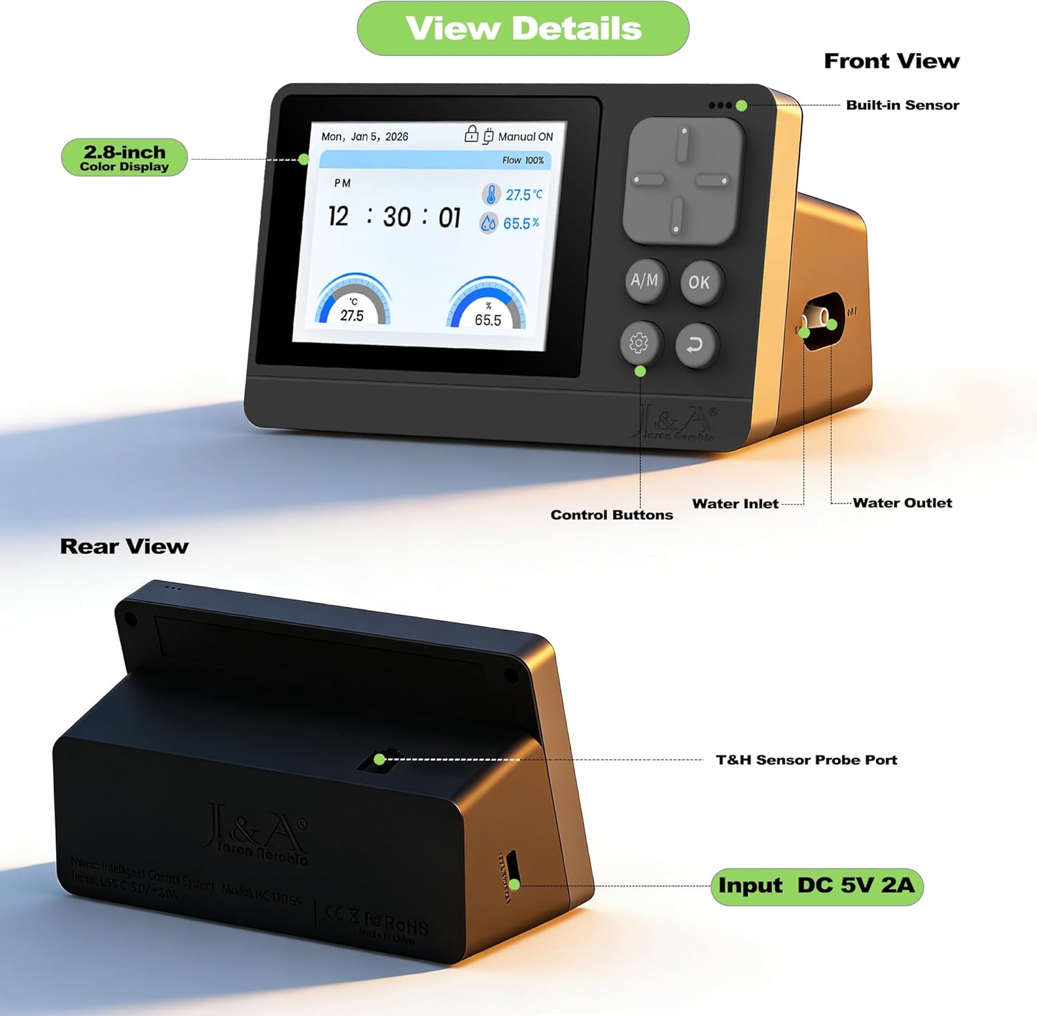 J&A Reptile Mister Automatic Misting System with Temp & Humidity Probe, Adjustable Spray Nozzles, Quiet Operation for Reptile Tank & Terrarium, Suitable for Lizards, Chameleon, Snakes (Grey & Black)