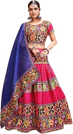 Indian cotton Silk mirror Navratri Patola Bandhej Printed Chaniya Choli Lehenga Dandiya Night Dress 3078