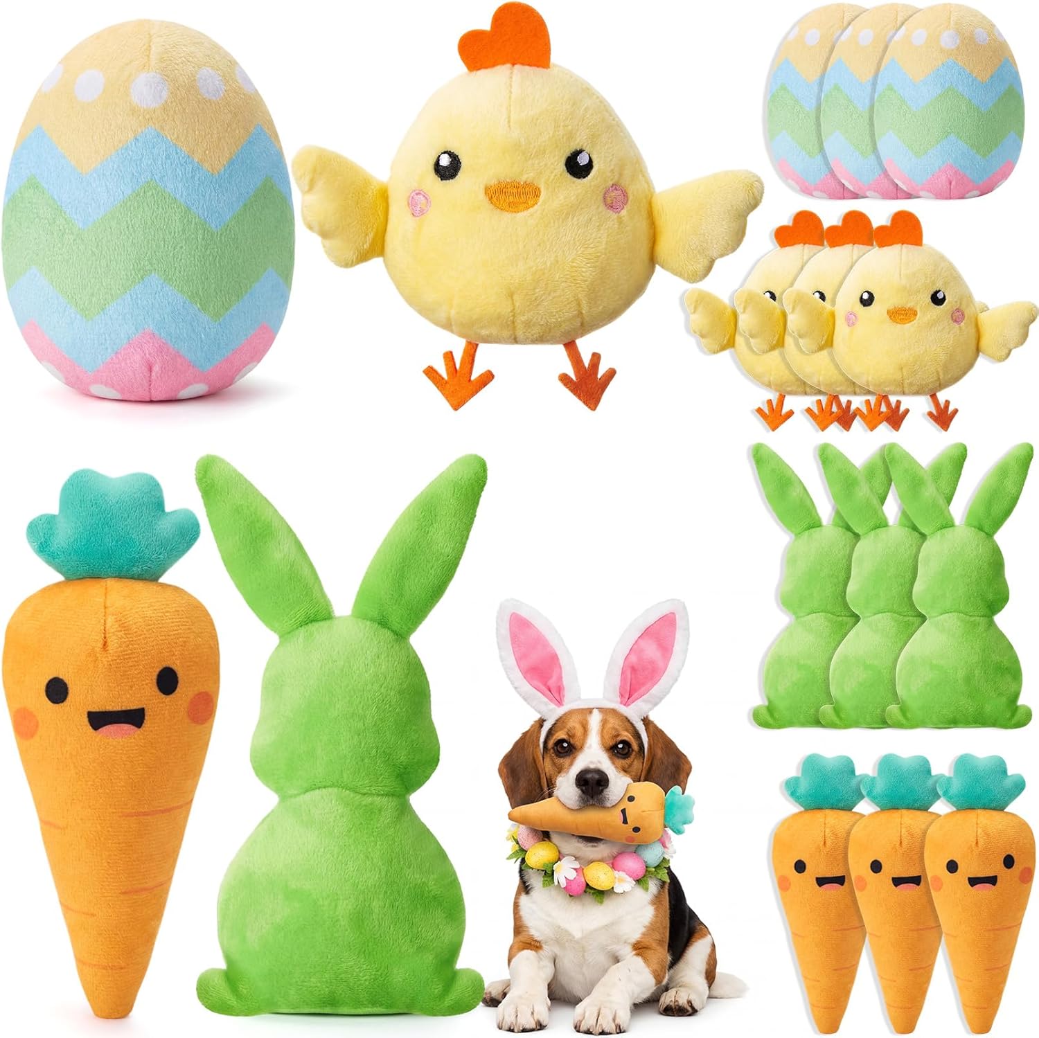 12 Juguetes Squeaky para Perros Civaner - Conejo Zanahoria Pollo Huevo