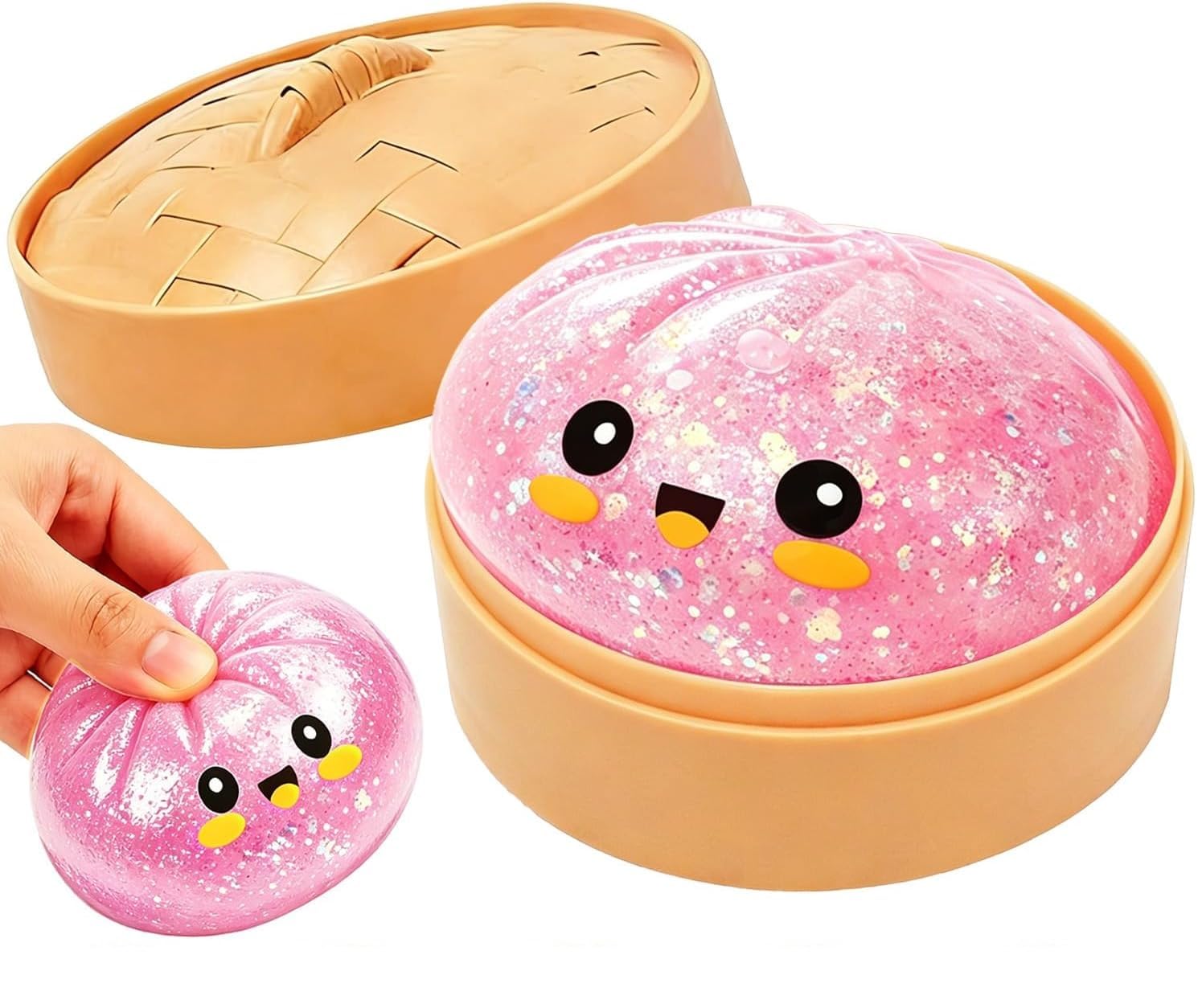 Giant Glitter Dumpling Squishy, Colorful Mystery Stress Dumplings, Cute Soft Calming Unbreakable Figurine Simulation Ball -Pink