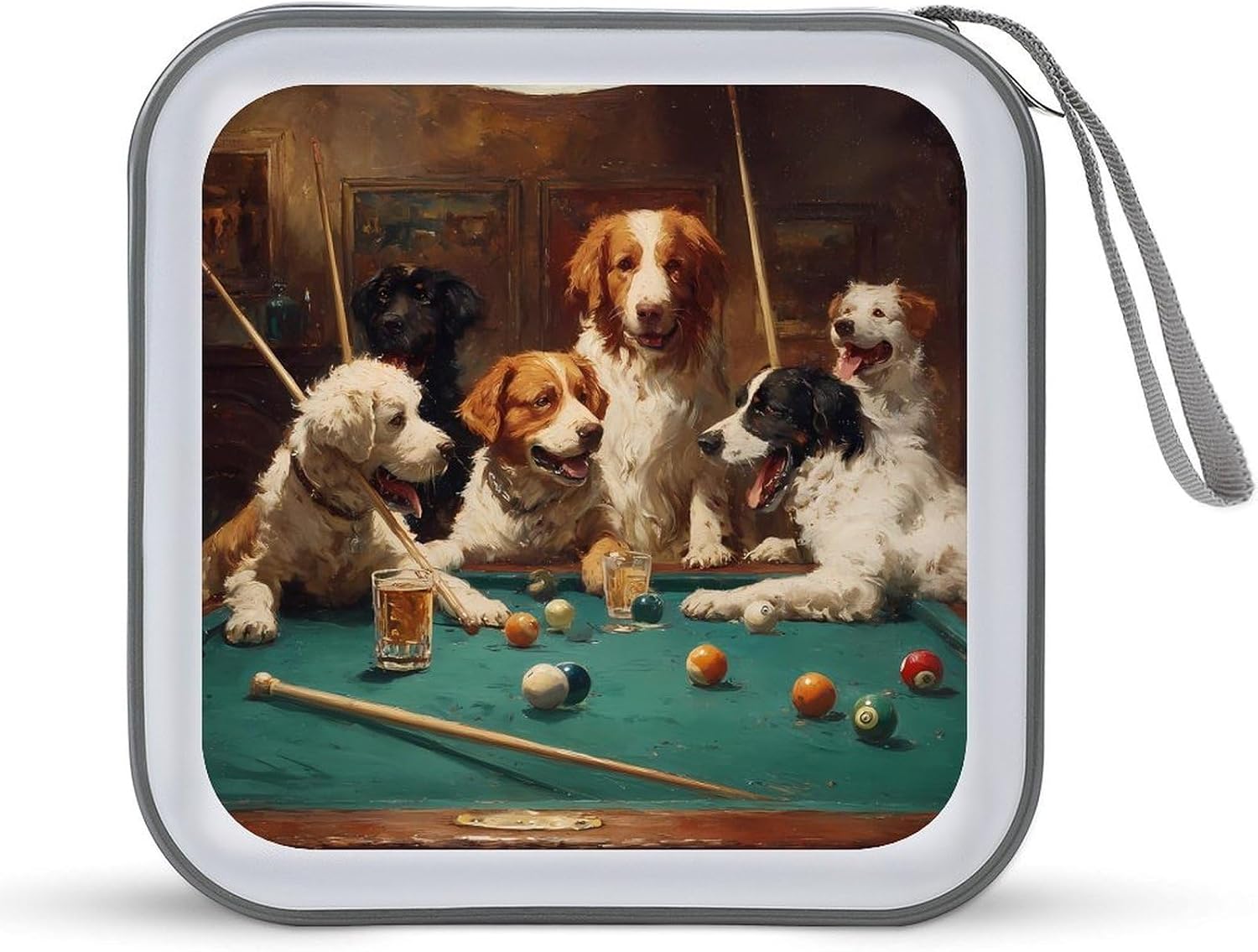 Dogs Playing Pool Billiards Drinking Beer CD Case 40 Capacity DVD Storage Box CD Wallet Holder Binder Organizer for Car Home