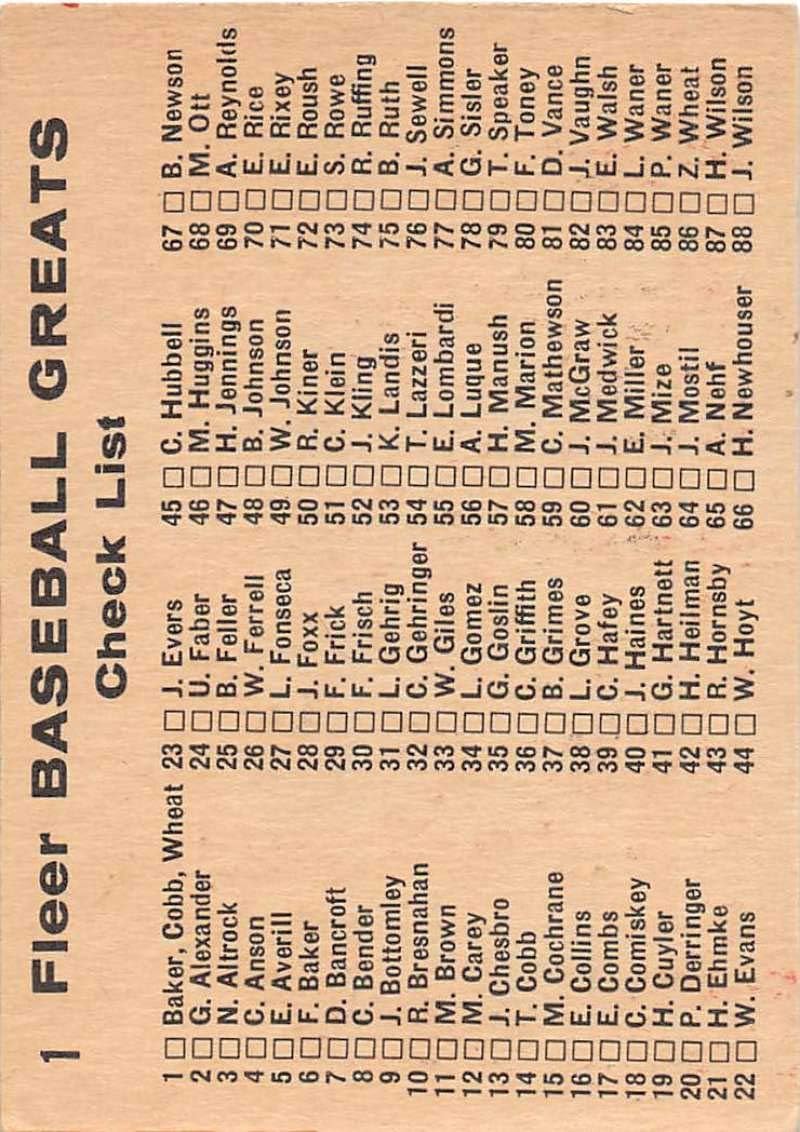 1961 Fleer Set Break One Baseball #1 Frank Baker/Ty Cobb/Zack Wheat Official MLB Trading Card From The Philadelphia Company