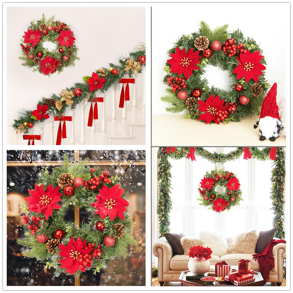 Generic Coronas De Navidad Artificiales Para Puerta Delantera, Coronas De Navidad Con Copos De Nieve, Piñas, Bayas Rojas, Decoraciones De Navidad, Coronas Para Decorar Decoraciones De Techo De Navidad