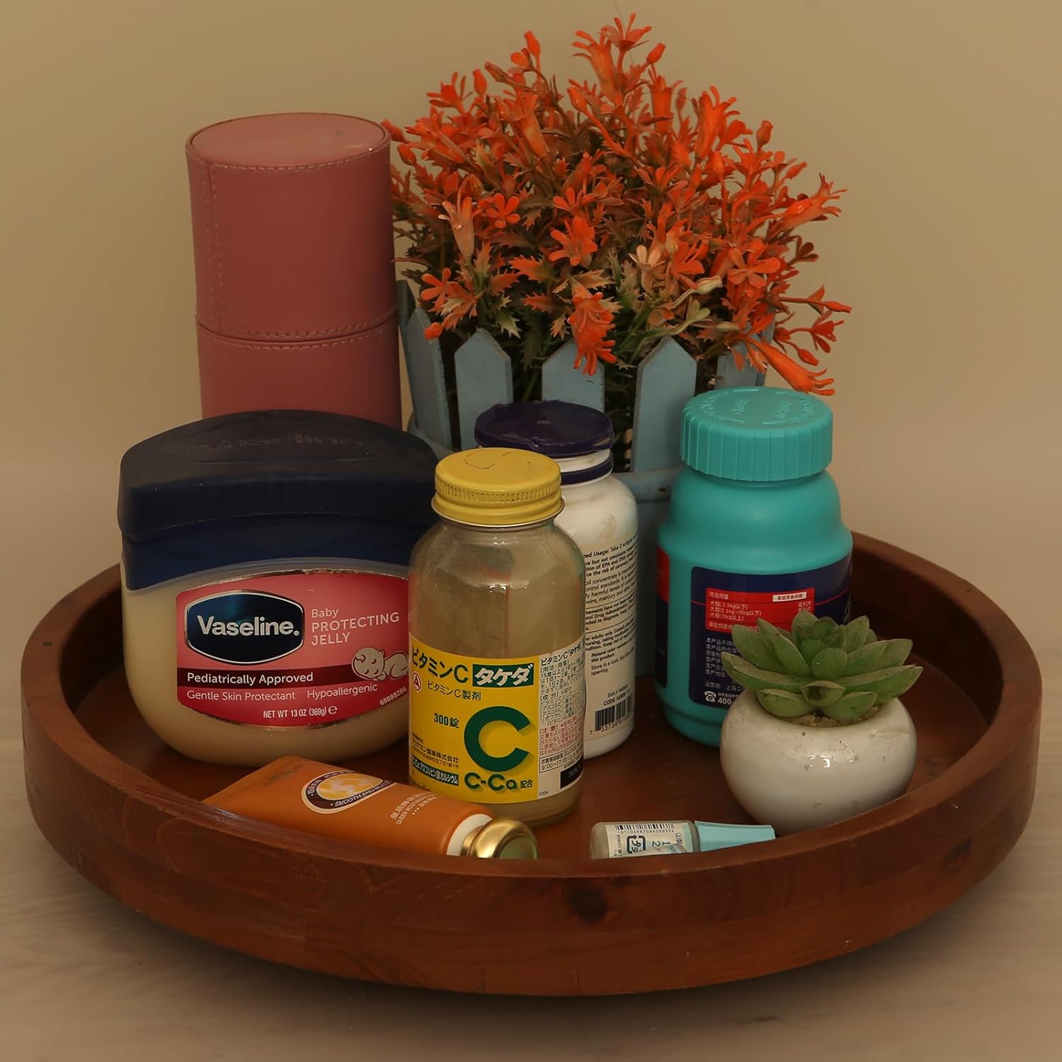 13.38 Inch Round Wood Lazy Susan Turntable Tray, Classic Style, Durable and Organizer for Cabinet Pantry Coffee Table Tray Brown