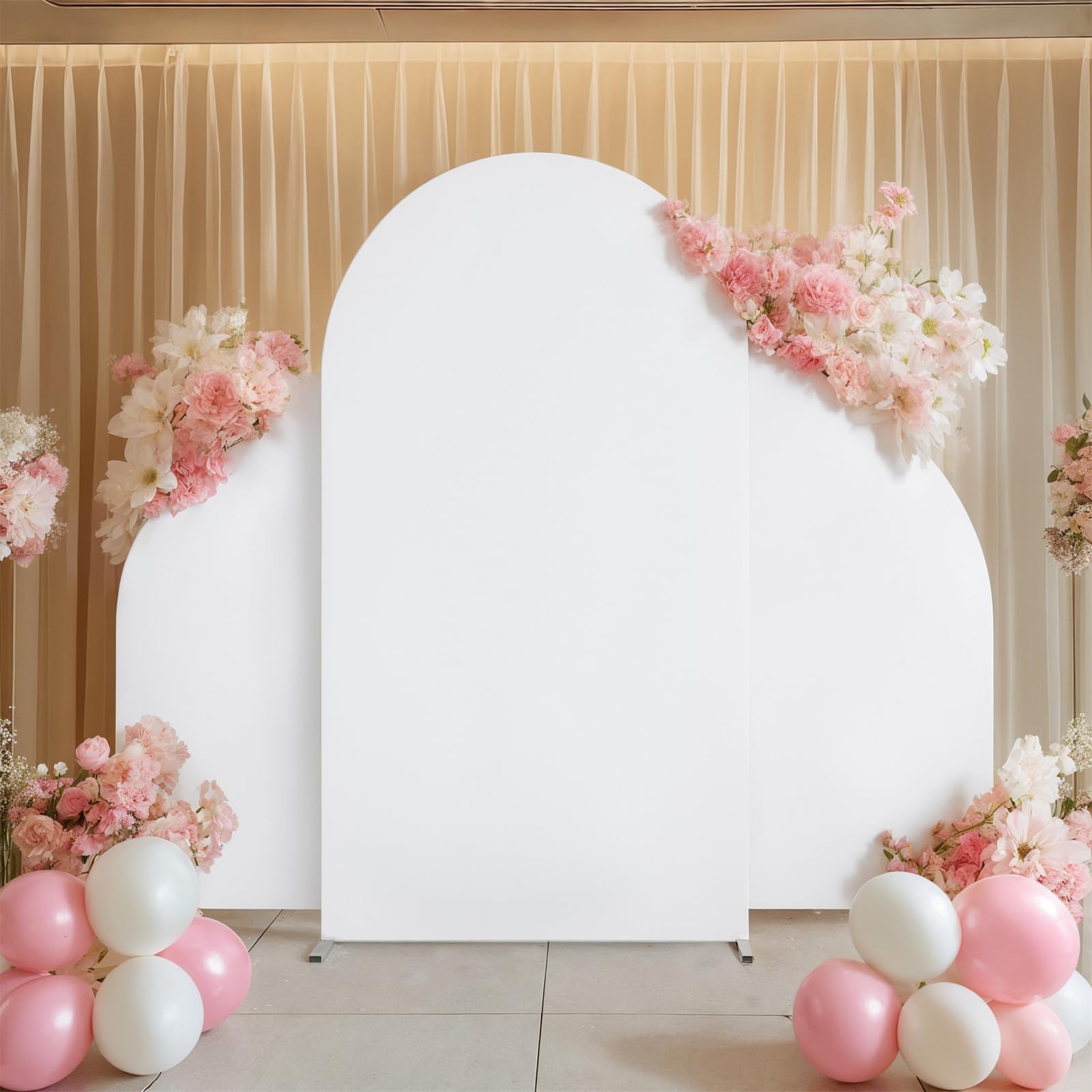 Lot de 3 Housses d'arche de mariage, Housses de support d'arche de mariage en spandex portable double face avec fermeture éclair en bas pour les fêtes d'anniversaire de mariage 5 pieds 7,2 pieds 5