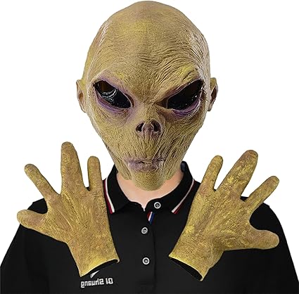 Costume Da Alieno Con Testa E Guanti - Taglia Unica In Lattice - Per Halloween, Feste E Cosplay - Foto 4
