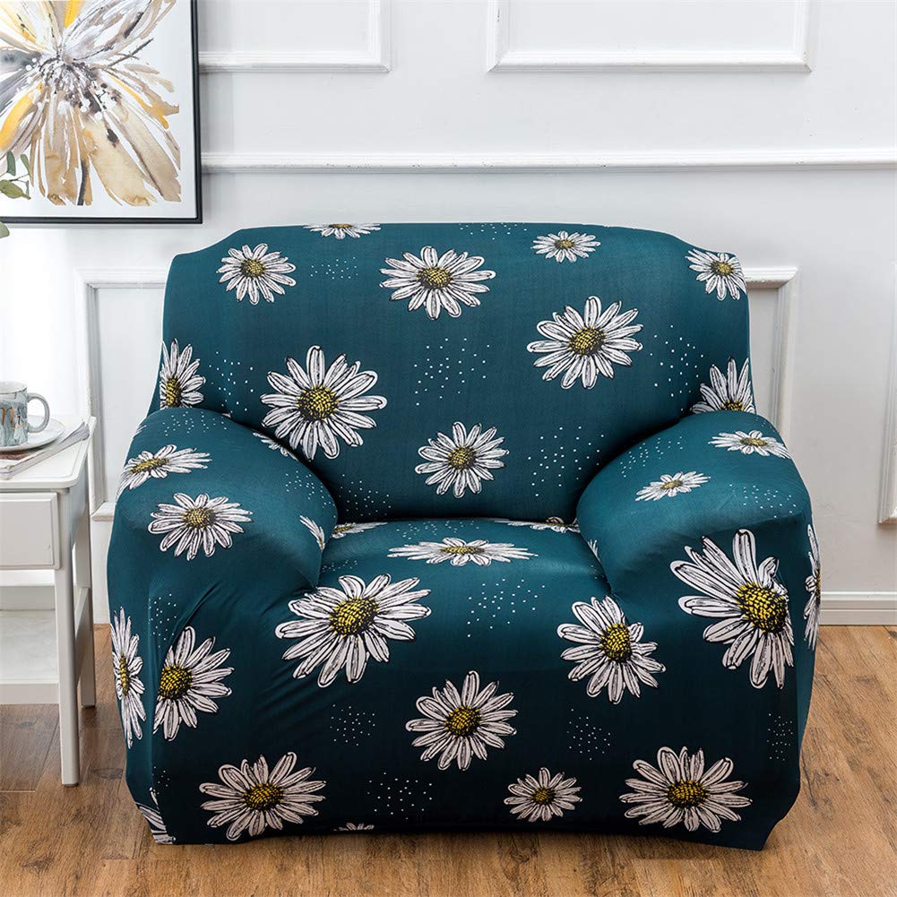 Housse de canapé élastique et extensible pour 1 à 4 places avec accoudoirs motif marguerites