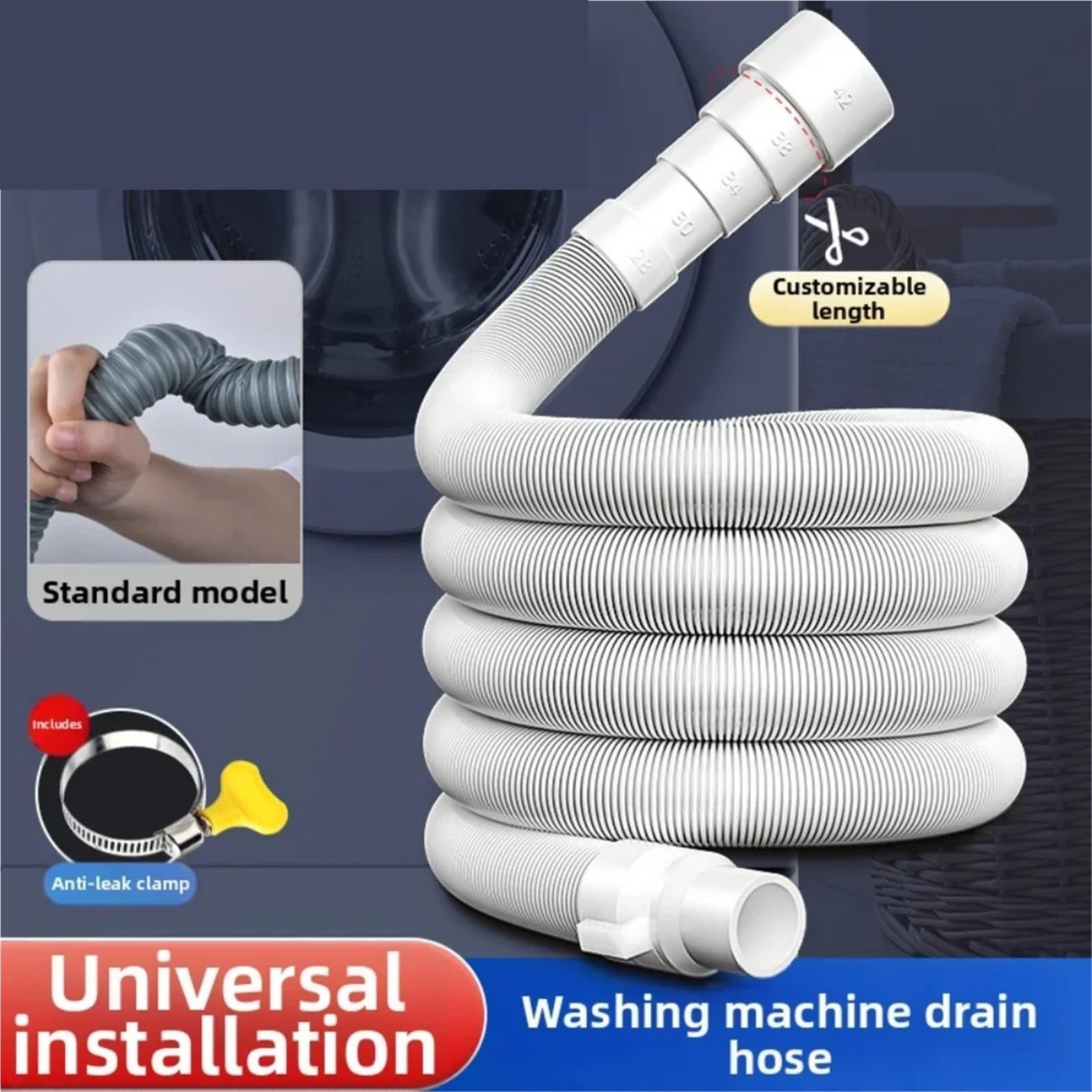 Tubo Di Prolunga for Tubo Di Scarico for Lavatrice Completamente Automatica, Lunghezza Da 4 A 8 M | Materiale EVA, lunghezza personalizzabile, resistente all'usura, tubo singolo con kit fascetta(6m-1 set)