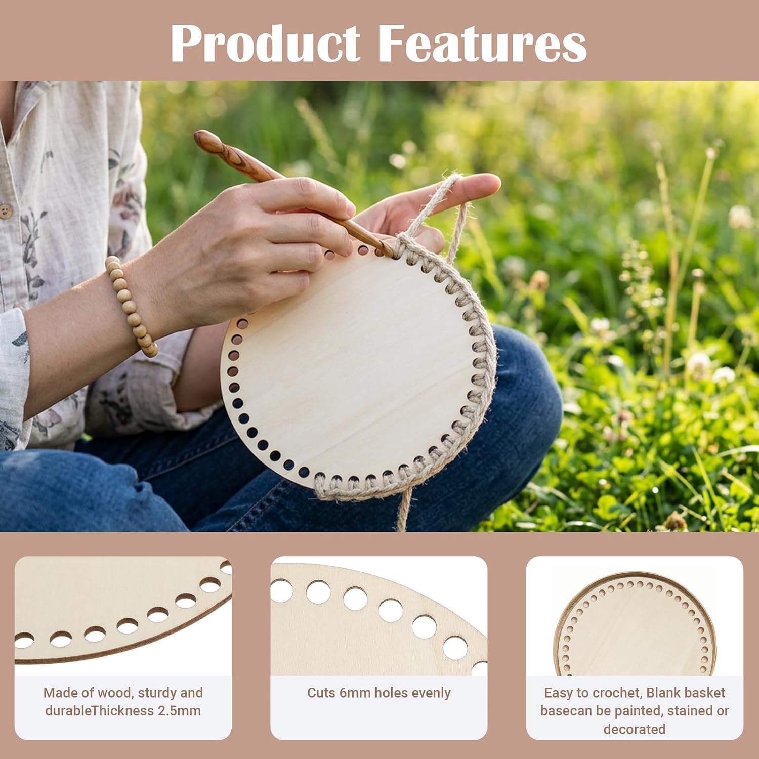 30 Pcs Basket Bottoms for Crochet Base, 6 Inch Round Wooden Crochet Basket Base for DIY Weaving, Unfinished Natural Wood Knitting Bases for Craft Bags, Storage Baskets, Home Decor