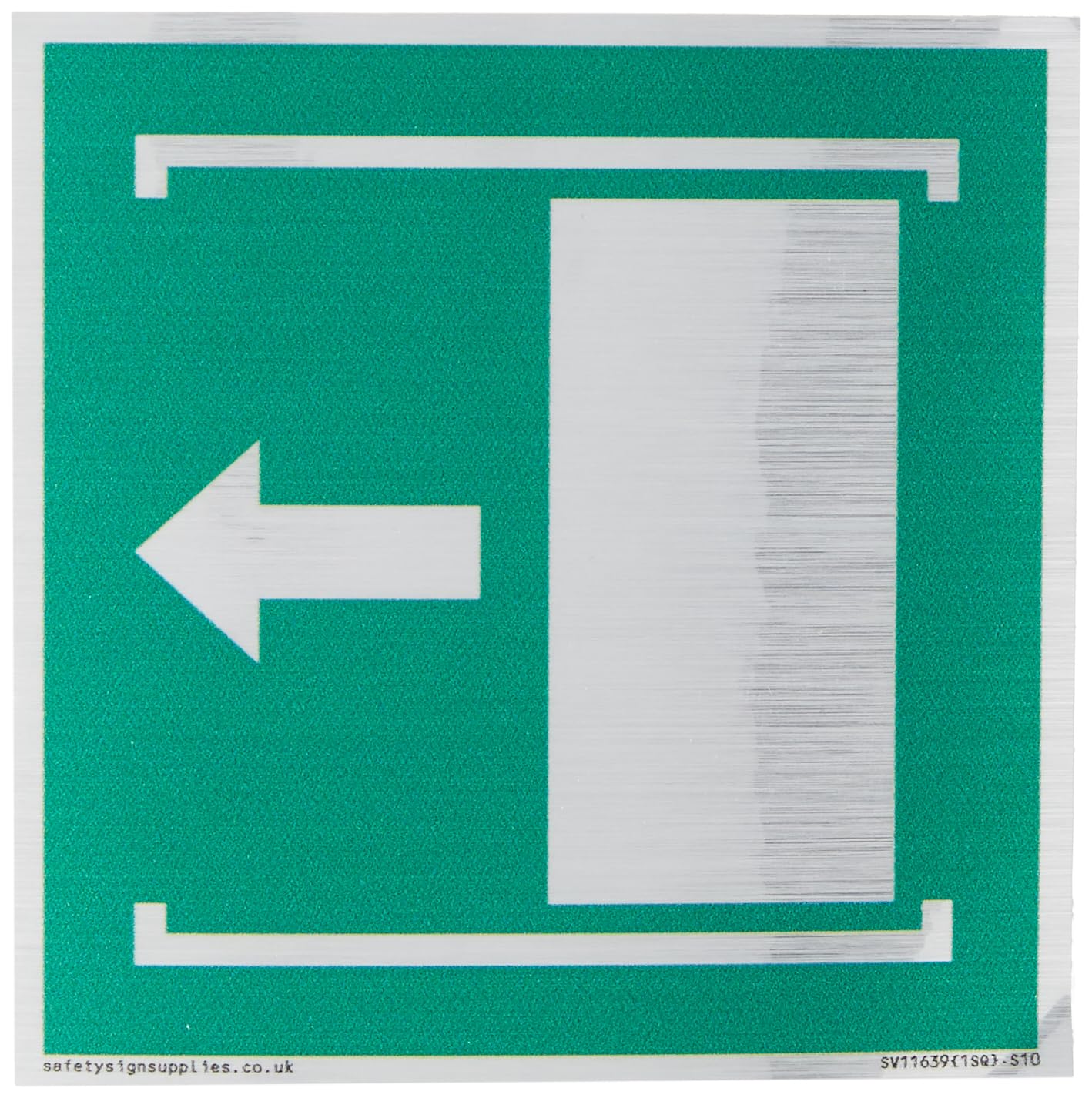 Viking Signs E034 safe condition door slides left to open Sign - 100x100mm - S10, Green/White