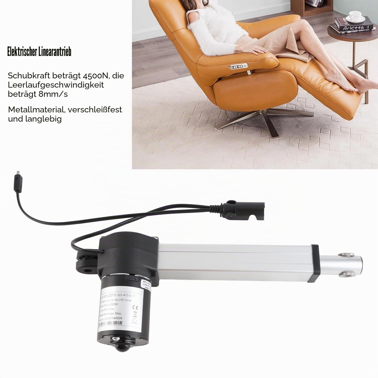 Linearer elektrischer Aktuator, 150 mm Hub DC 29 V 4500 N 7 mm / s Leerlaufgeschwindigkeit Hub Linearaktuator Hochleistungs-Hub-Elektroaktuator für Recliner Lift Bed Electric Sofa Home Automation
