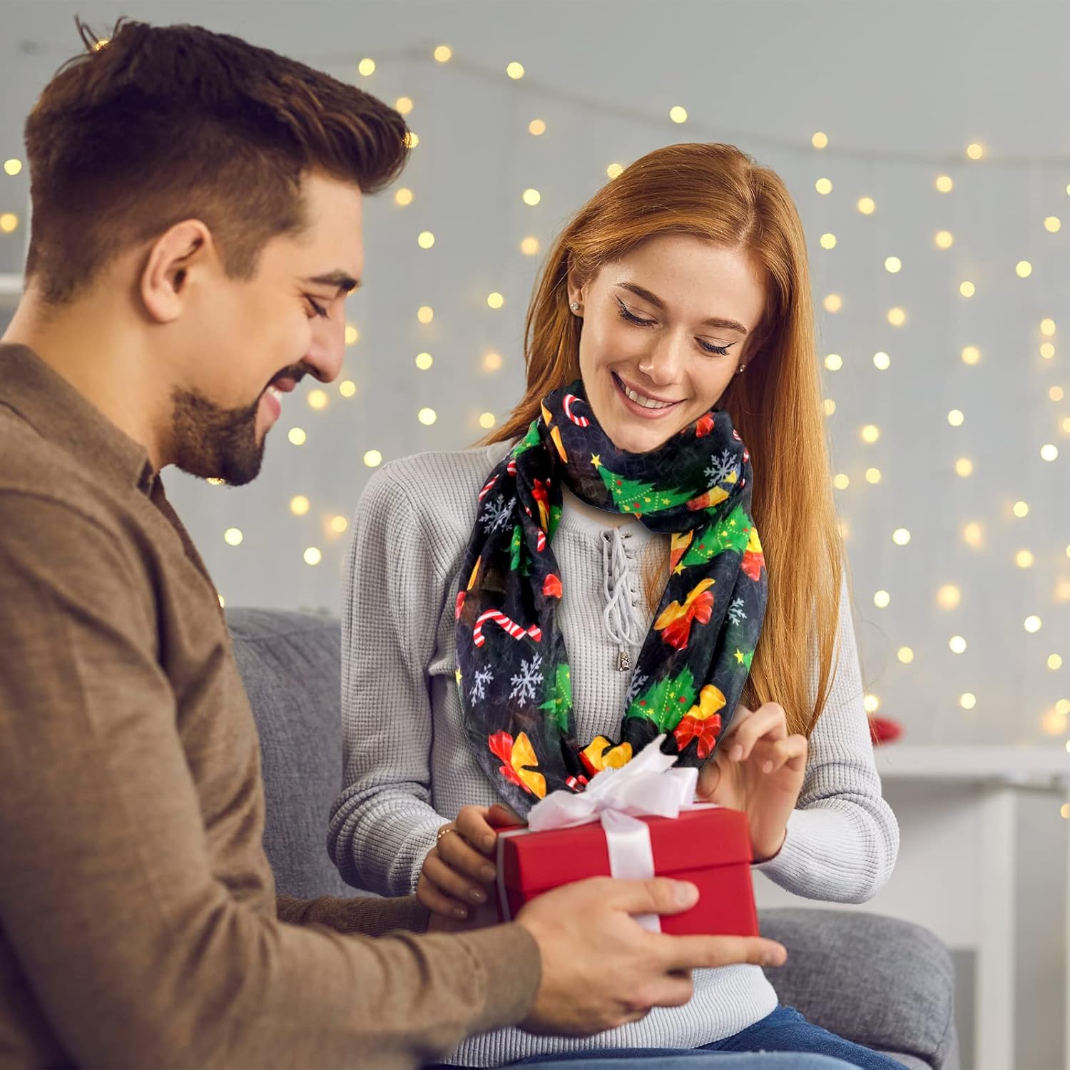 Christmas Sheer Scarf Soft Light Weight Women Scarves Sheer Infinity Holiday Scarf Gifts for Your Mom, Sister, Friend - Image 6