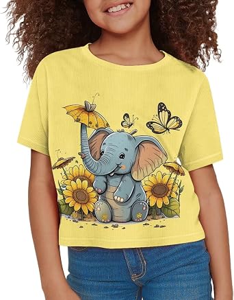 Girls Summer Crop Top Outfits Short Sleeve T Shirts Kids Cute Clothes Tees Blouse