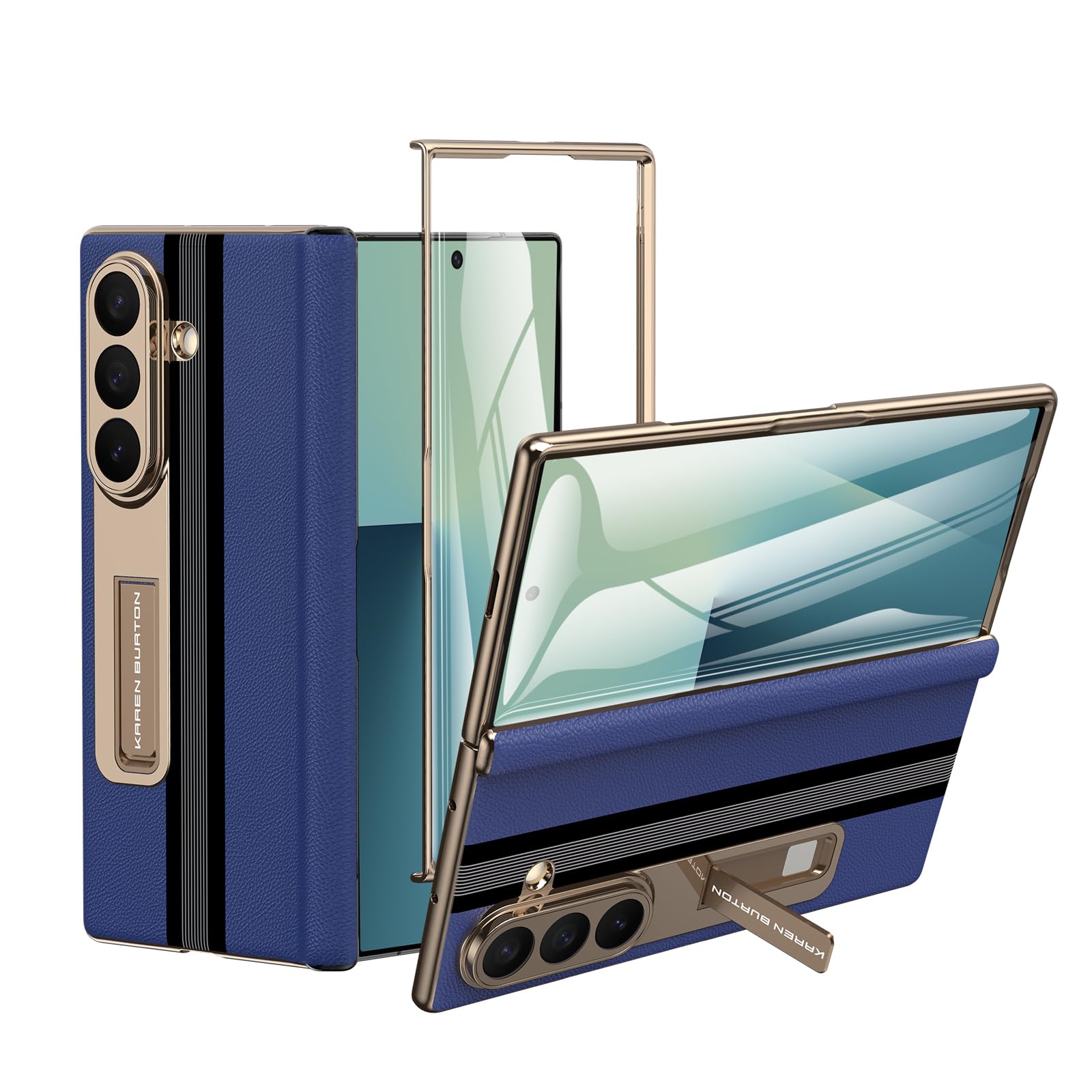 Kalernd for Samsung Galaxy Z Fold 7 Phone Case [Luxury Genuine Leather] [Full Body Hinge Protection] [Built-in Screen Protector] [Kickstand Slim Phone