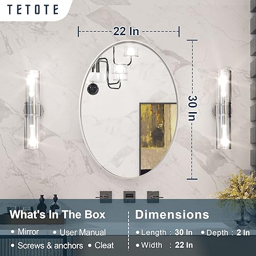 Miniatura 44 de TETOTE Espejo de 60 x 36 pulgadas para baño, espejo de tocador dorado de latón cepillado, espejo de pared grande rectangular con marco de metal Oro