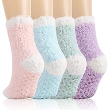 QKURT Fluffy Socks, Anti-Slip Fuzzy Socks Winter Thermal Cozy Slipper Sleep Socks for Women Girls