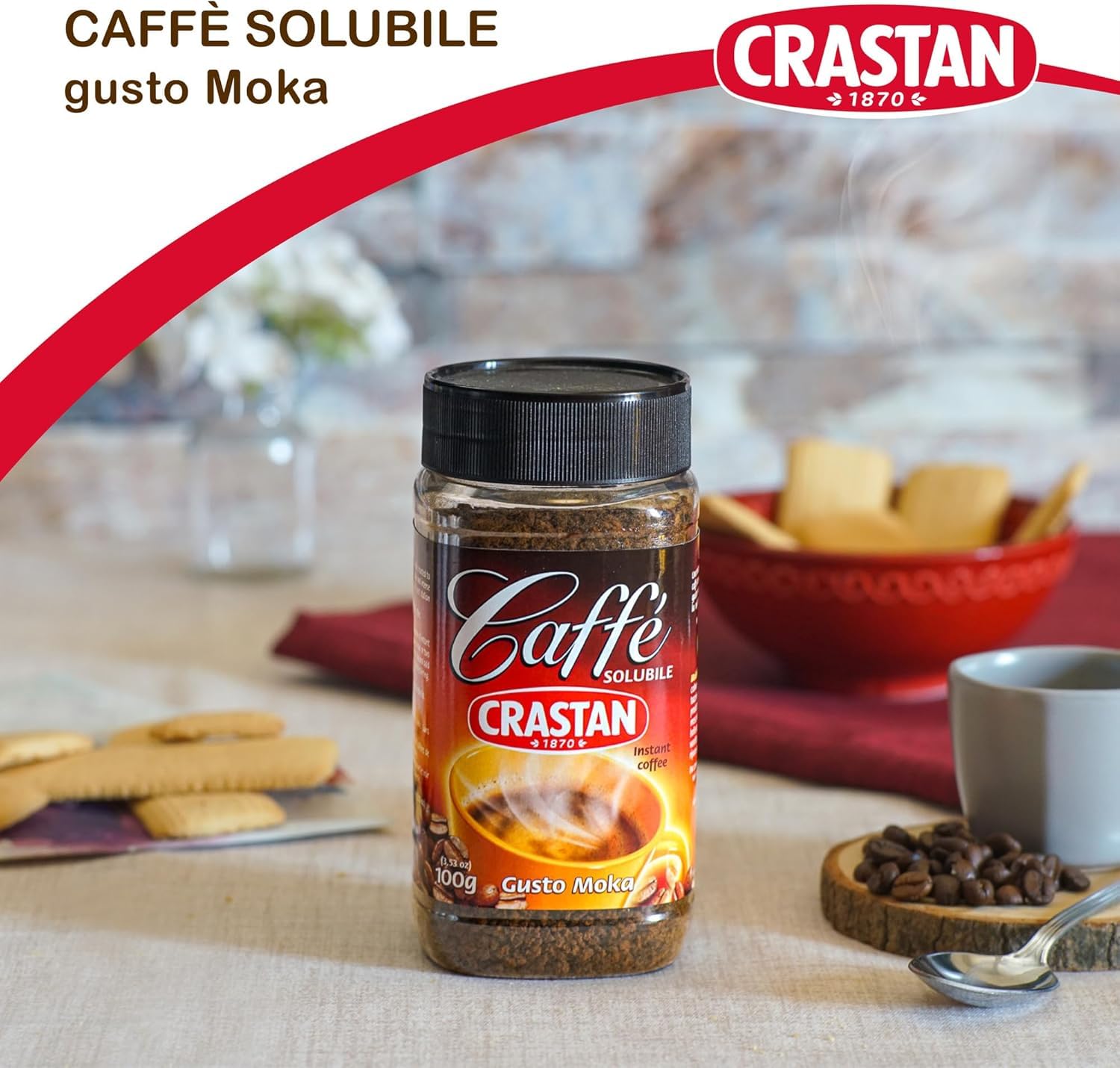 Italian Gourmet Löslicher Kaffee Instantkaffee Geschmack Mokka, intensives Aroma, schnell löslich, Großpackung 12 x 100 g für Latte, Desserts & Reisen + Italian Gourmet Polpa