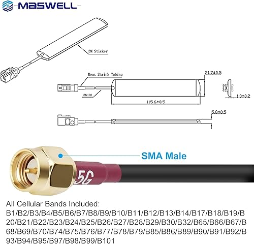 Miniatura 9 de Maswell Parche adhesivo de antena 5G NR para montaje adhesivo 4G LTE 3G y WiFi 600-4900MHz