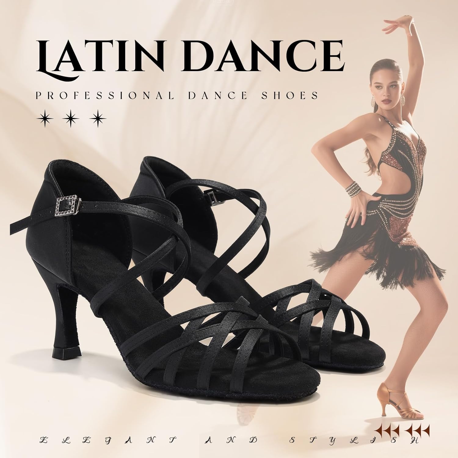 Latin Dance Shoes for Women Open Toe Salsa Tango Bachata Professional Ballroom Dancing Shoes 3 Inch Heel Black US 9