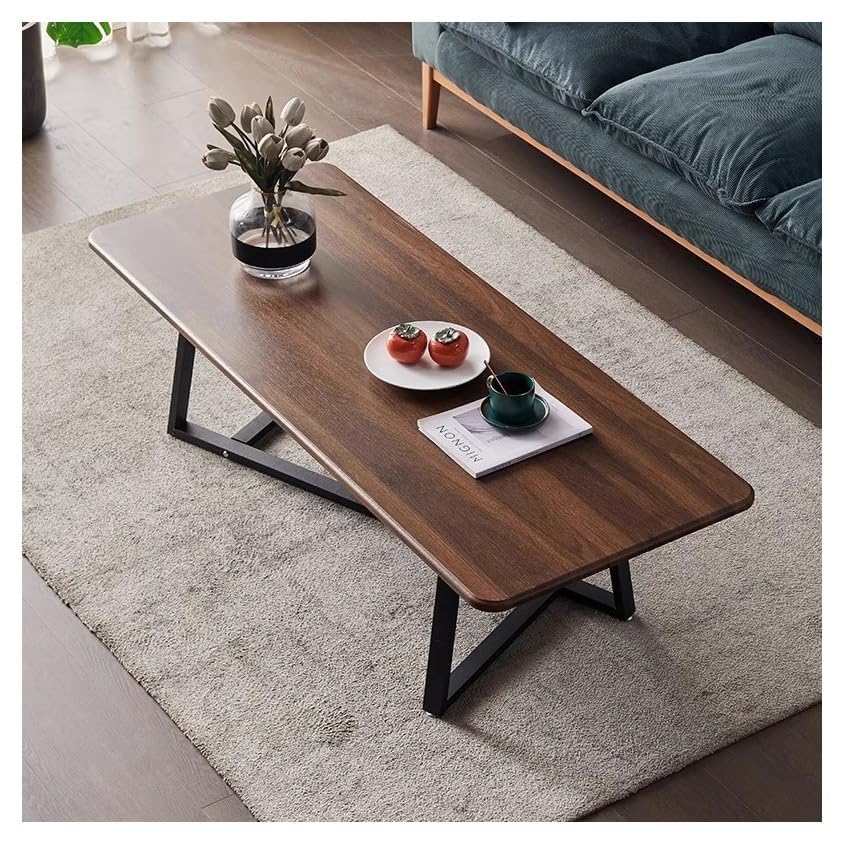 Coffee Table Modern Small Coffee Tables for Living Room Wood and Metal Industrial Center Table Spacious Oval Shaped Table for Living Room Small Space Home Office Decor (A01-Coffee)