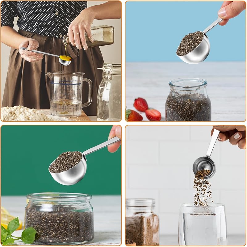 Nogeqi set 2 lingurițe de măsurat cu mâner lung, 15 ml, din oțel inoxidabil, pentru ceai vrac și condimente