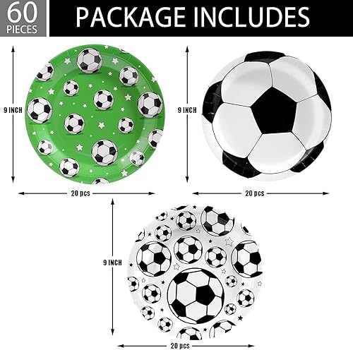 Miniatura 2 de Decoraciones de fiesta de fútbol, suministros de fiesta de cumpleaños, 60 unidades, platos de fútbol desechables para deportes de fútbol,