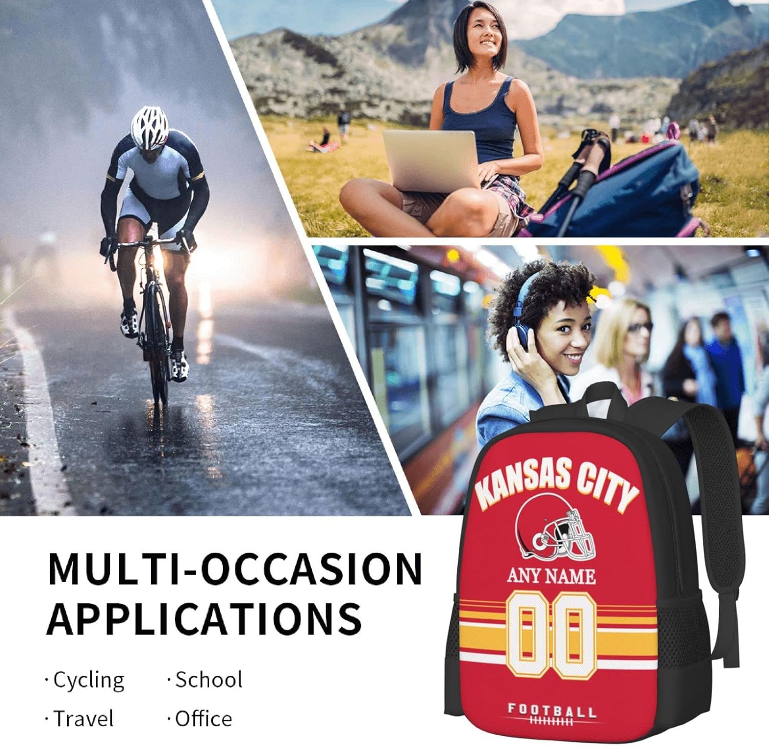 Custom Kansas City Backpack for Men Women, Personalized Backpacks with Name and Number, Customized Football Style Backpack Gifts for Fans - Image 7