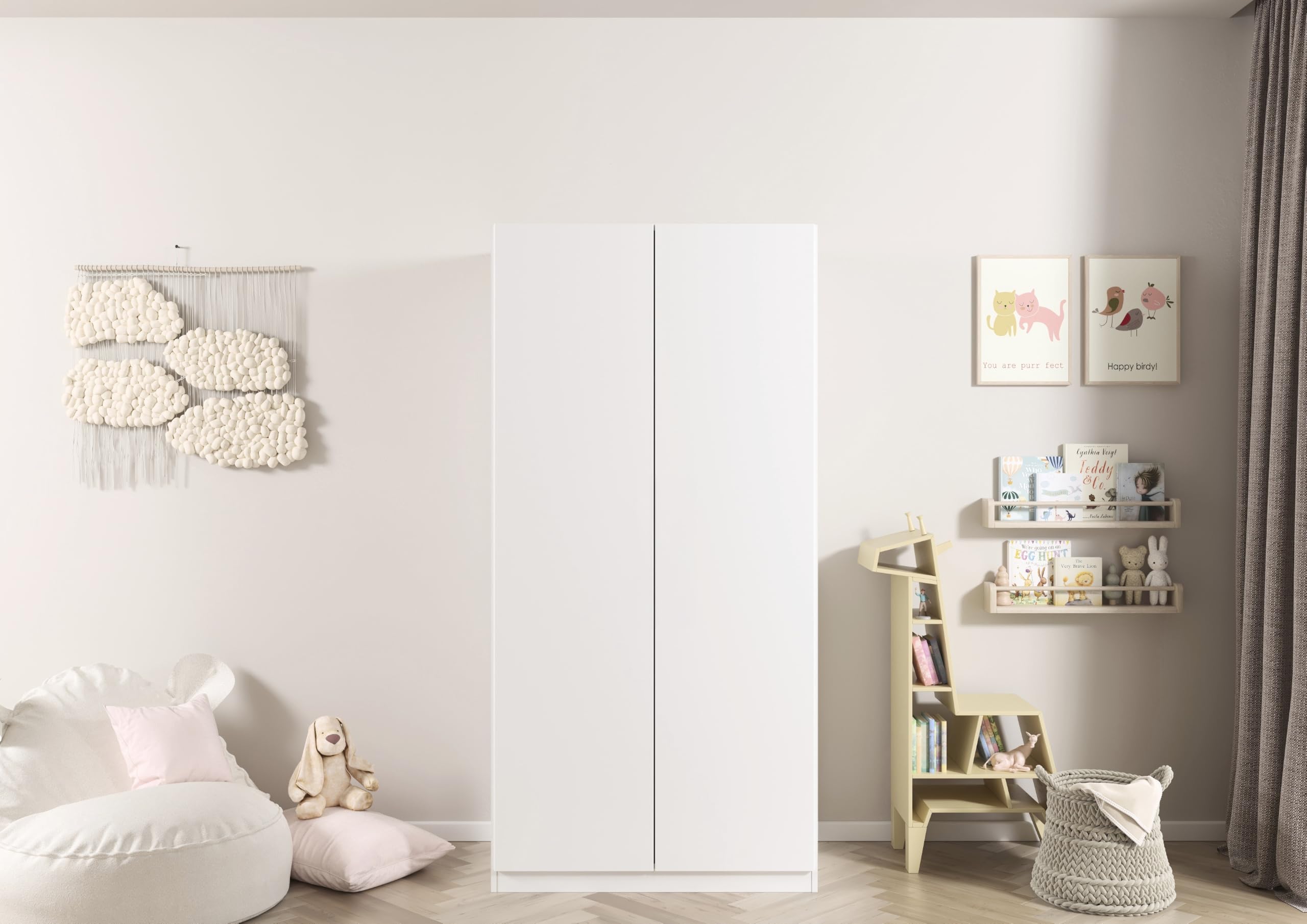 Rauch Möbel LUNIK, Kleiderschrank, Farbe Weiß, Breite 91 cm | Mehrzweckschrank mit patentiertem Schnellmontagesystem, 2-türig, Push-to-open-Funktion, für Kinderzimmer, Homeoffice, Flur