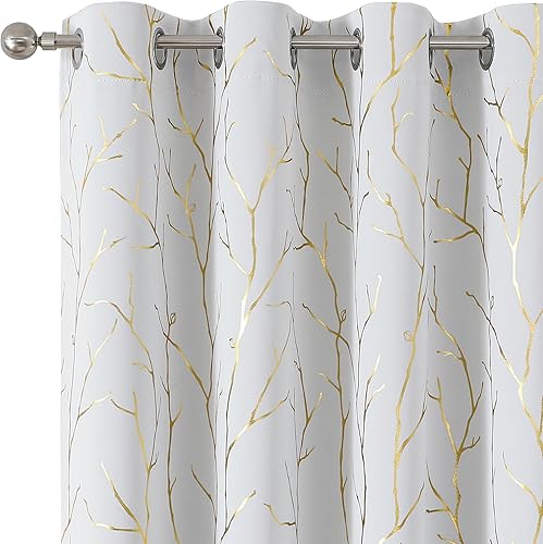 Miniatura 48 de BUHUA Cortinas opacas con estampado de hojas plateadas onduladas para sala de estar, cortinas de oscurecimiento con bloqueo de luz para dormitorio