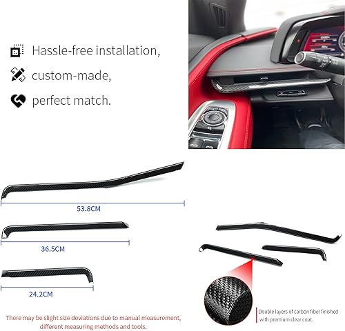 Miniatura 7 de Tira de fibra de carbono auténtica para Corvette C8 Z51 Z06 ZR1 Coupé Convertible 2020 2021 2022 2023 2024, cubierta de tablero de consola central