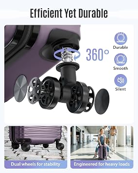 LIGHT FLIGHT Expandable 20 Carry On Luggage 22x14x9, TSA Lock, Purple