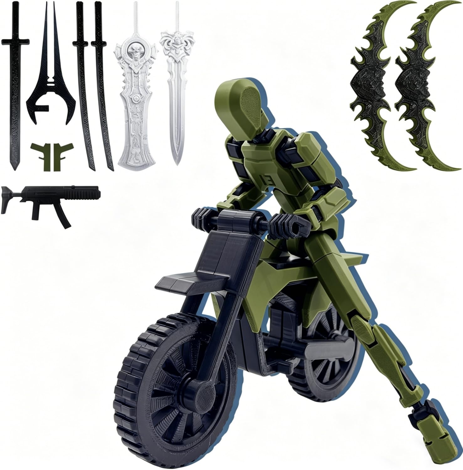 Starnearby Assembly Completed T13 Action Figure Set,New Cool Motorcycle Dummy 13 3D Printed Toys,Titan 13 Action Figures, Kids' Gift Stop Motion Figures DIY Desktop Decoration (Army Green)