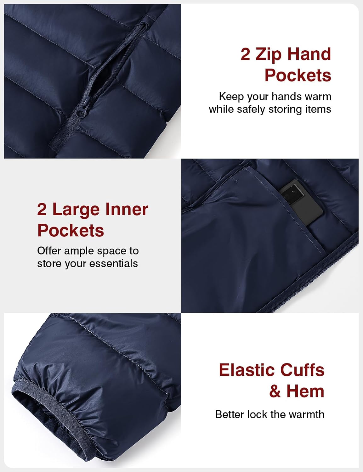 BGOWATU Men's Puffer Jacket with Hood Packable Lightweight Water-Resistant Outdoor Winter Coat for Snow Ski Travel - Image 5