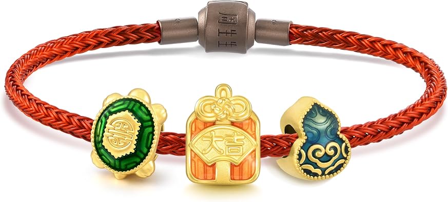 CHOW SANG SANG 999 24K Gold Charme Auspicious Charm Trio Bracelet Jewelry Set for Women 93822C 92659C 92660C